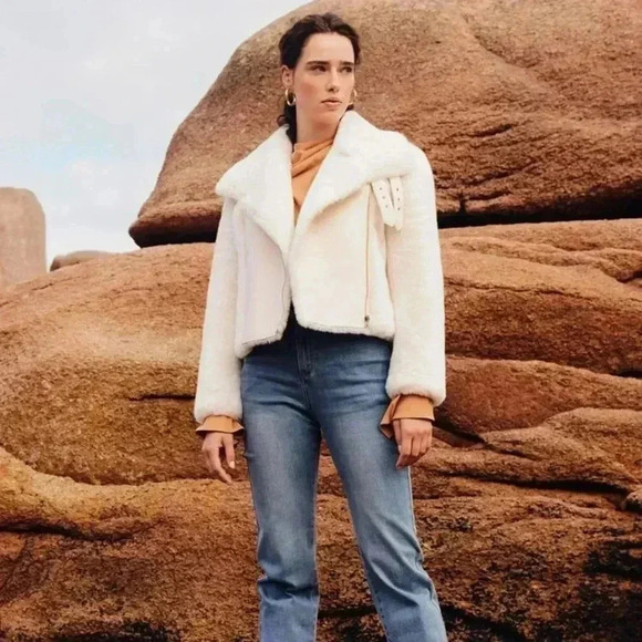 Shein Motf premium faux fur moto cropped jacket white - Picture 7 of 15